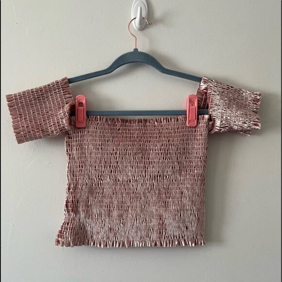 Tres Bien Pink Blush Ruched Velour Off the Shoulder Crop Tube Top Juniors sz M/L - Picture 2 of 6